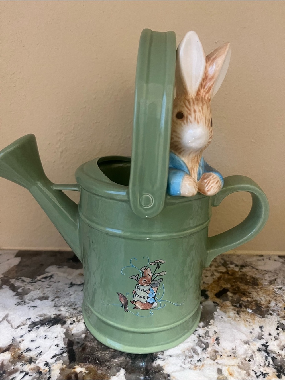 Vintage Beatrix Potter Teleflora Bunny Watering Can Planter with Peter Rabbit